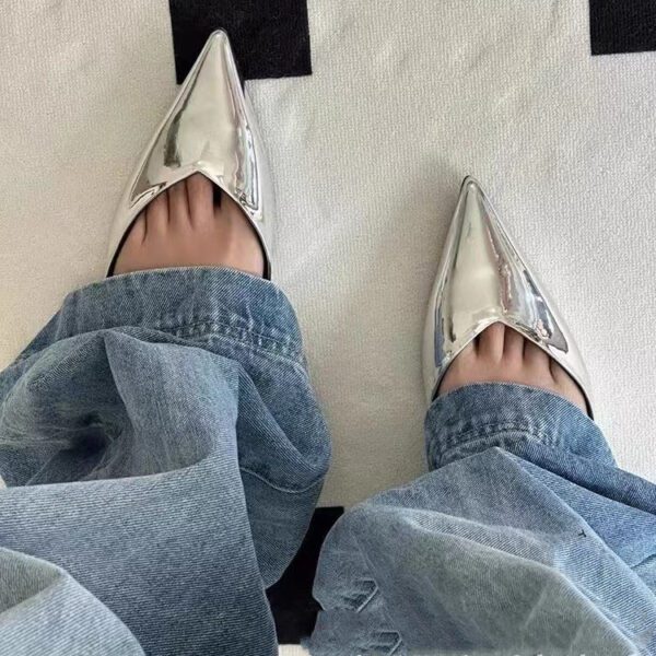 Women's Shoes Silver Paint Effect Flat Shoes Back Strap17.81 - Image 4