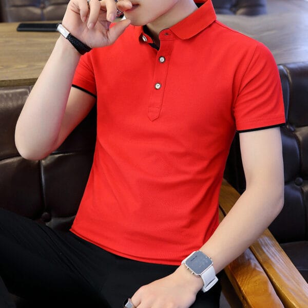 Polo Shirt For Men Casual Short Sleeve Polo Shirts Patchwork Turn-down Collar - Image 6