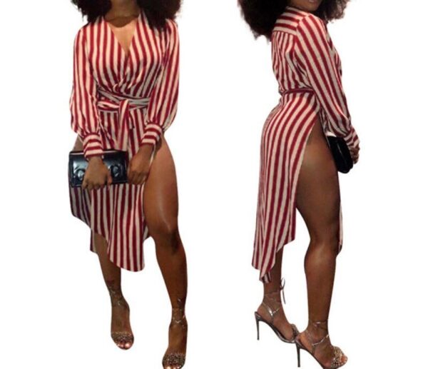 Red Striped Casual Midi Dresses9.81 - Image 4