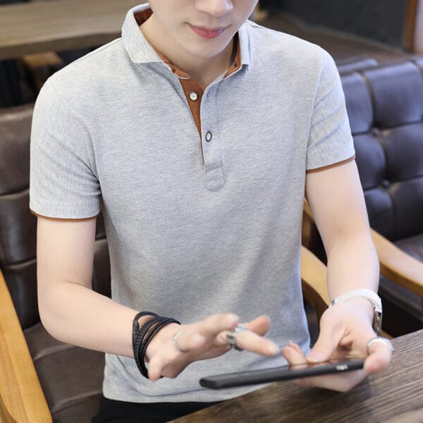 Polo Shirt For Men Casual Short Sleeve Polo Shirts Patchwork Turn-down Collar - Image 3