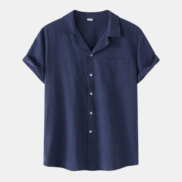 New Summer Cotton And Linen Short Sleeved Shirt Men - Image 3
