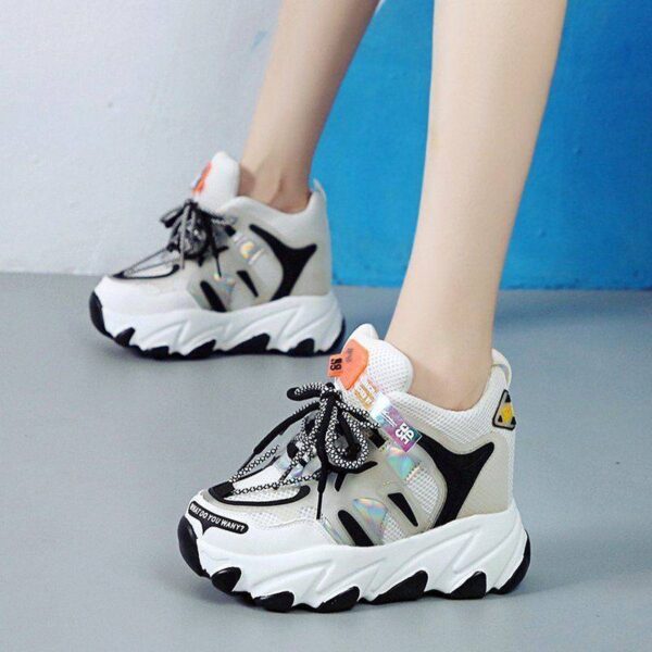 Fashion Women Breathable Mesh High Platform Mix Color Sneakers Height Increasing Casual Shoes Woman Chunky Sneakers19.16