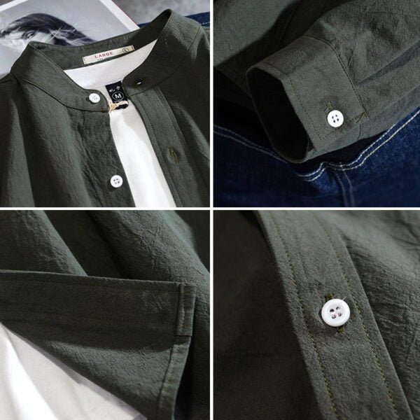Spring And Autumn Cotton And Linen Long Sleeve Shirt Men - Image 3