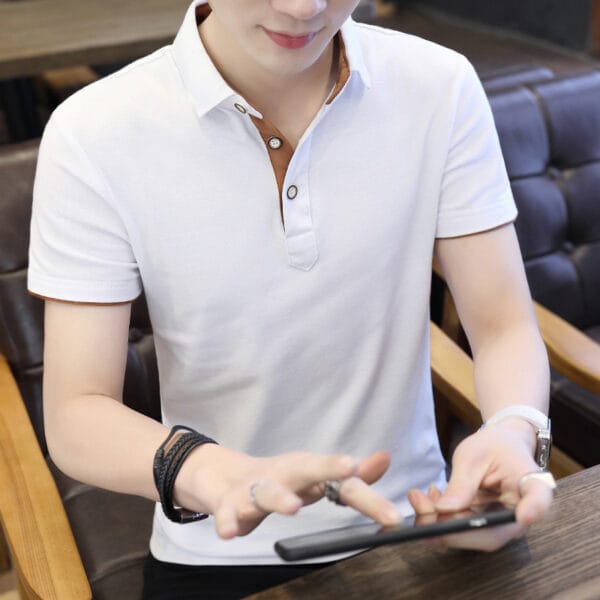 Polo Shirt For Men Casual Short Sleeve Polo Shirts Patchwork Turn-down Collar - Image 7