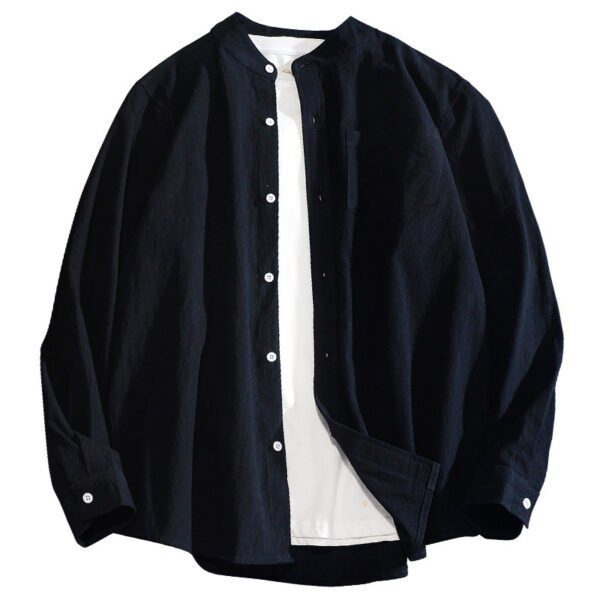Spring And Autumn Cotton And Linen Long Sleeve Shirt Men - Image 2