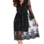 Simplee V long neck party dresses women sexy mesh streetwear Christmas MIDI dress female autumn dress15.94