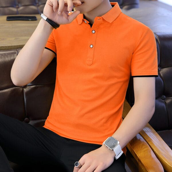 Polo Shirt For Men Casual Short Sleeve Polo Shirts Patchwork Turn-down Collar - Image 5