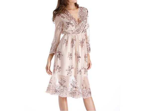 Simplee V long neck party dresses women sexy mesh streetwear Christmas MIDI dress female autumn dress15.94 - Image 5