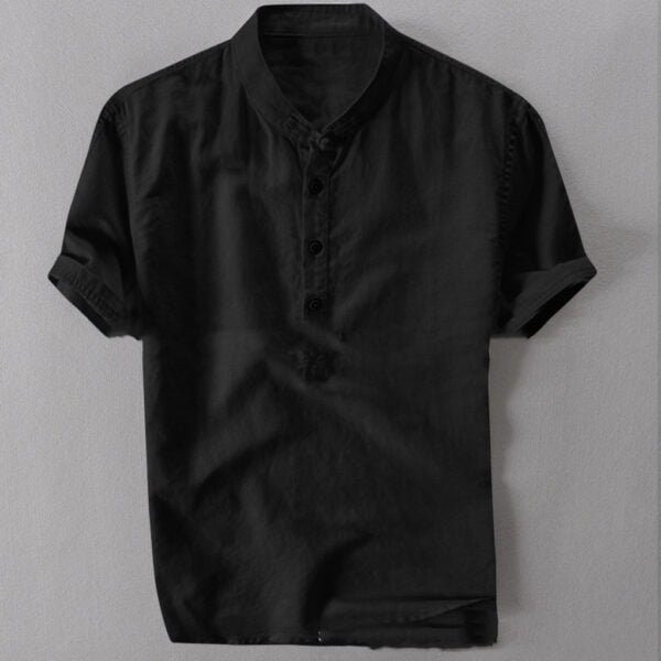 Summer New Large Size Cotton And Linen Short-Sleeved Shirt Men - Image 2