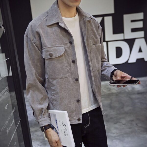 Men Single Breasted Jackets  Pockets Leisure Slim Solid Simple - Image 4