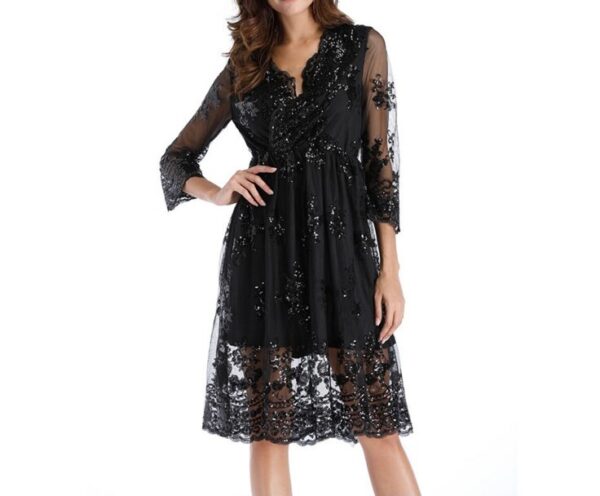 Simplee V long neck party dresses women sexy mesh streetwear Christmas MIDI dress female autumn dress15.94 - Image 3