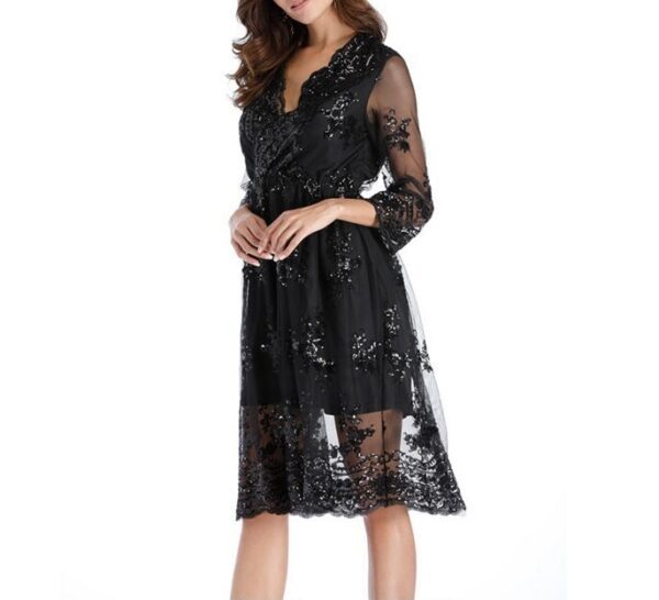 Simplee V long neck party dresses women sexy mesh streetwear Christmas MIDI dress female autumn dress15.94 - Image 2