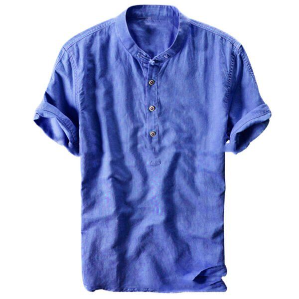 Summer New Large Size Cotton And Linen Short-Sleeved Shirt Men - Image 7