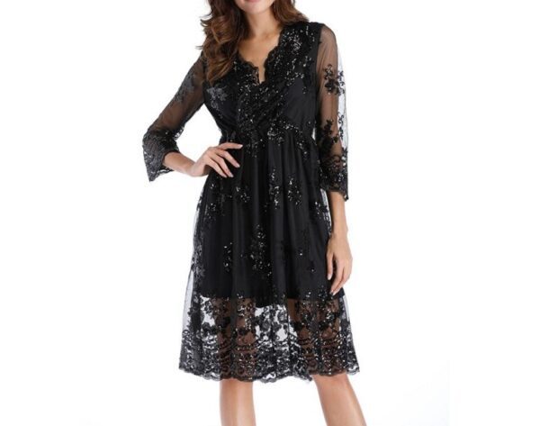 Simplee V long neck party dresses women sexy mesh streetwear Christmas MIDI dress female autumn dress15.94 - Image 9