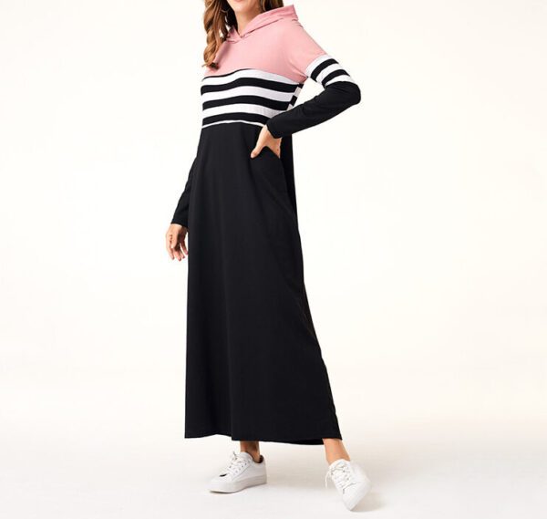 Women Hoodie Dresses Long Sleeve Striped Patchwork Casual16.58 - Image 3