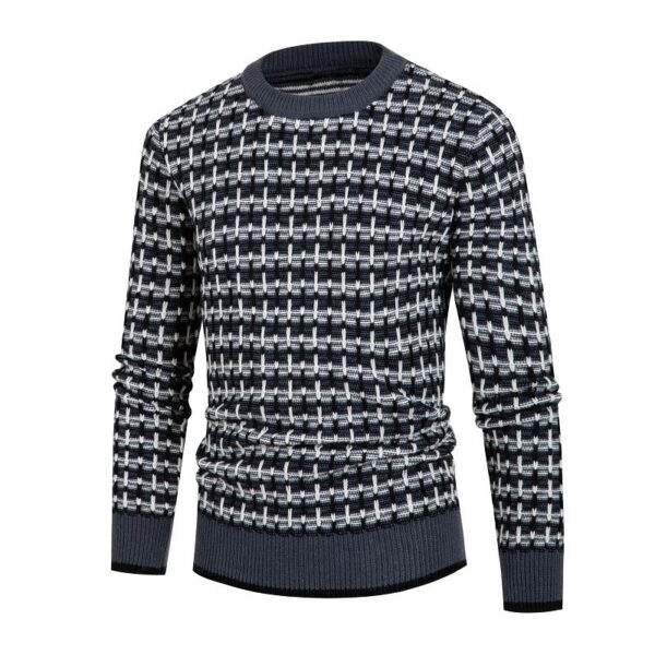Solid Plaid Pullover Round Neck Sweater Top For Men12.99 - Image 4