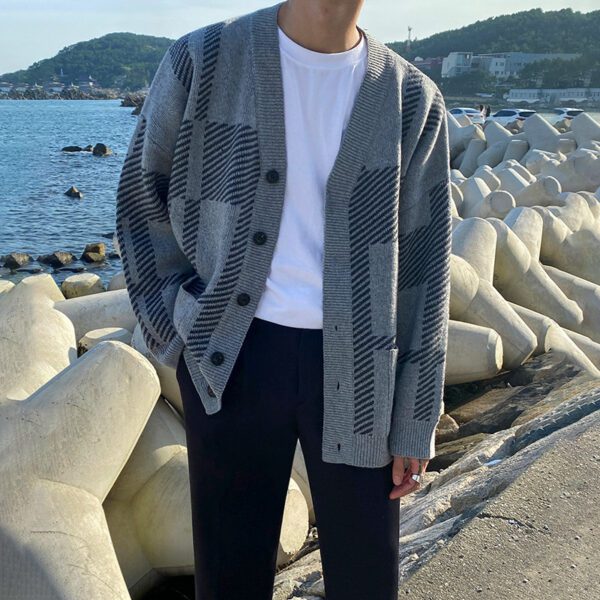 Autumn And Winter New Plaid Cardigan Sweater Coat For Men19.31 - Image 3