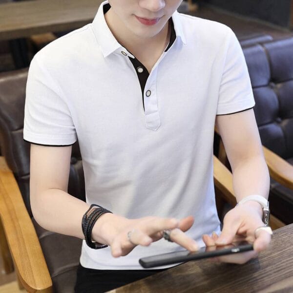 Polo Shirt For Men Casual Short Sleeve Polo Shirts Patchwork Turn-down Collar