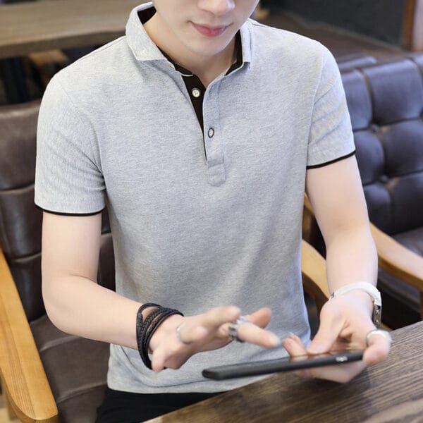 Polo Shirt For Men Casual Short Sleeve Polo Shirts Patchwork Turn-down Collar - Image 2