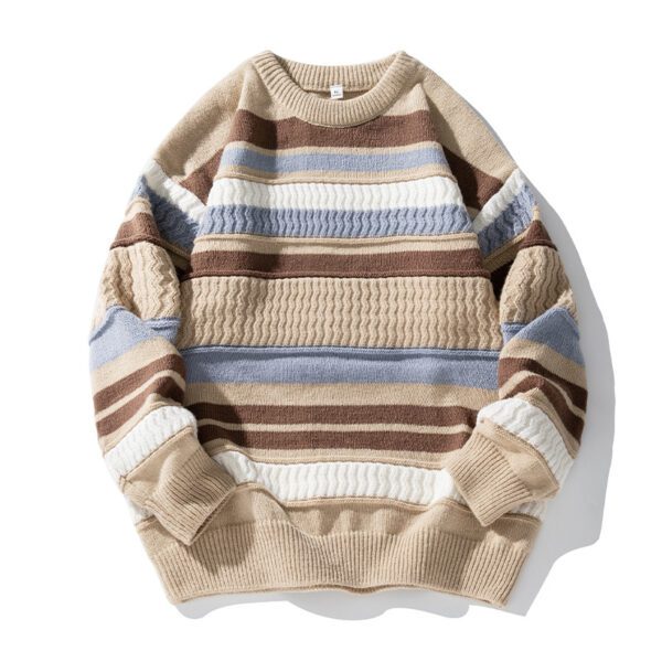 Striped Twisted Patchwork Round Neck Sweater For Men14.68 - Image 3