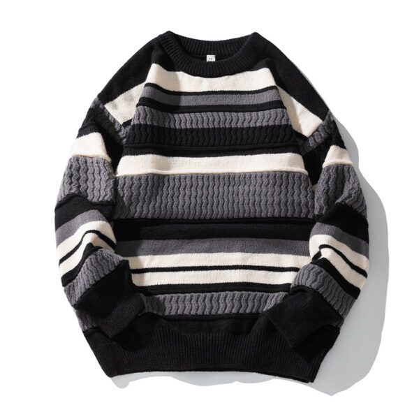 Striped Twisted Patchwork Round Neck Sweater For Men14.68 - Image 2