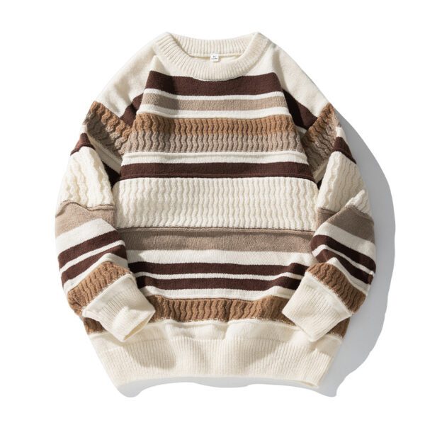 Striped Twisted Patchwork Round Neck Sweater For Men14.68 - Image 4