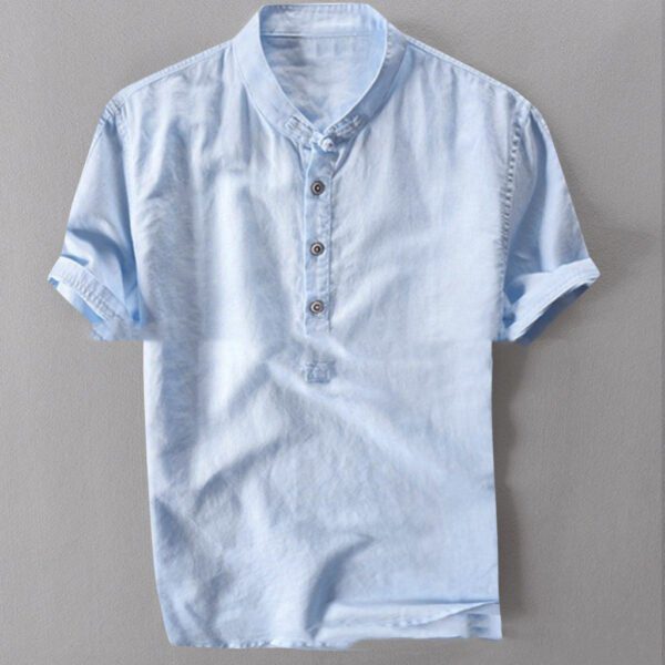 Summer New Large Size Cotton And Linen Short-Sleeved Shirt Men - Image 6
