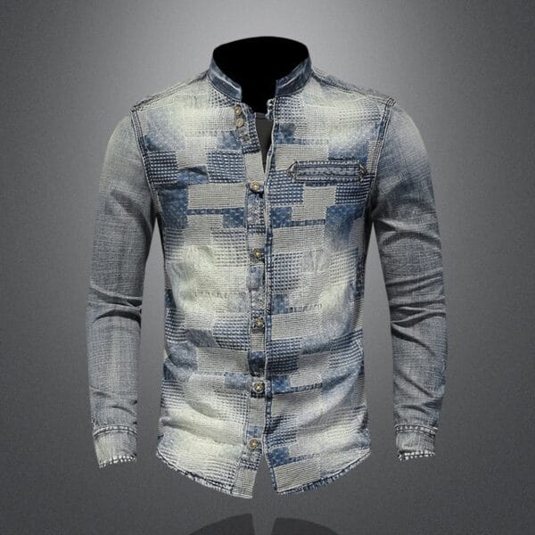 Retro Color Personality Patch Denim Shirt Punk Shirt Men - Image 2
