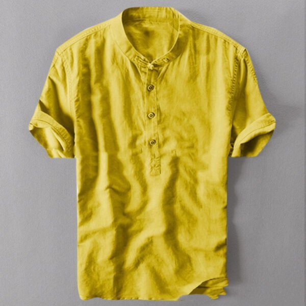 Summer New Large Size Cotton And Linen Short-Sleeved Shirt Men - Image 5