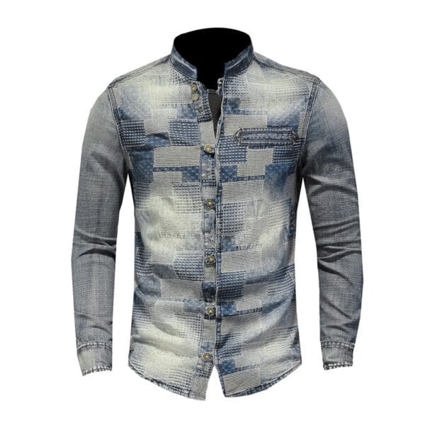 Retro Color Personality Patch Denim Shirt Punk Shirt Men - Image 3