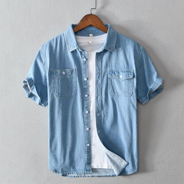 Summer Cotton Denim Shirt Coat For Men - Image 7