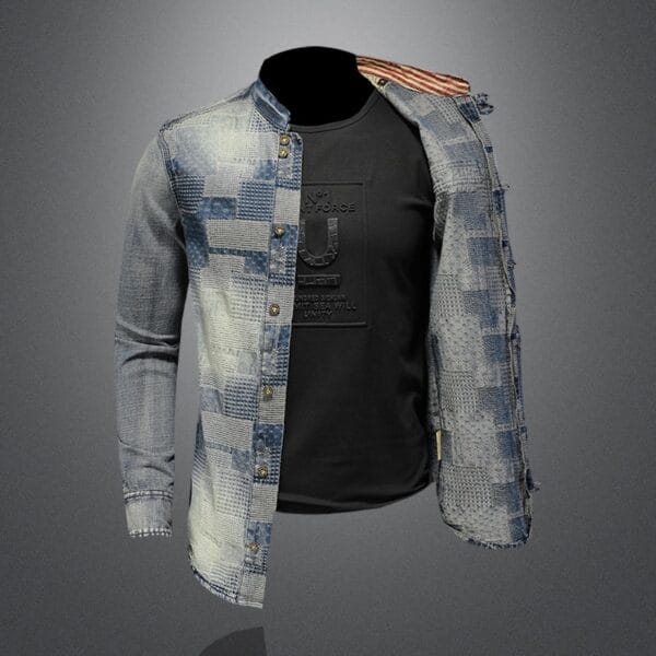 Retro Color Personality Patch Denim Shirt Punk Shirt Men - Image 4
