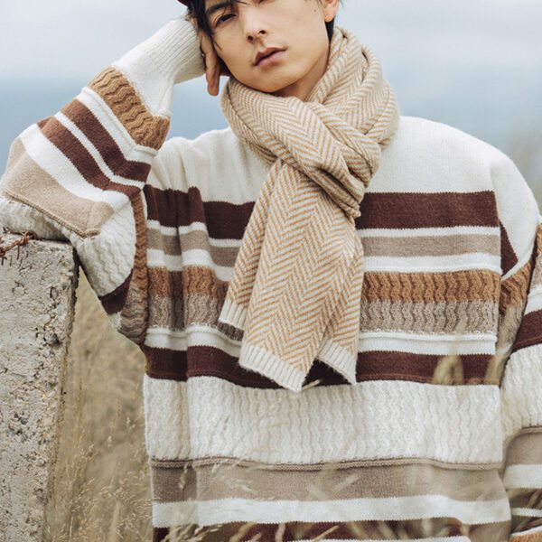 Striped Twisted Patchwork Round Neck Sweater For Men14.68