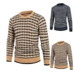 Solid Plaid Pullover Round Neck Sweater Top For Men12.99