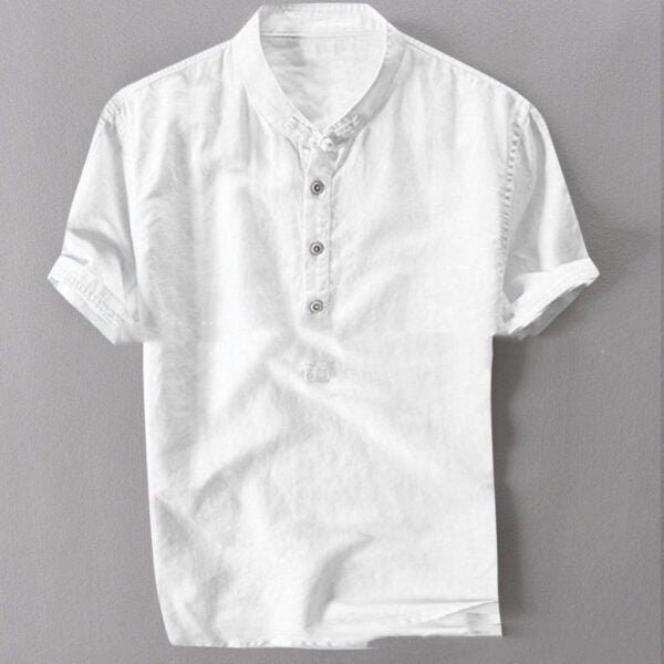 Summer New Large Size Cotton And Linen Short-Sleeved Shirt Men - Image 3