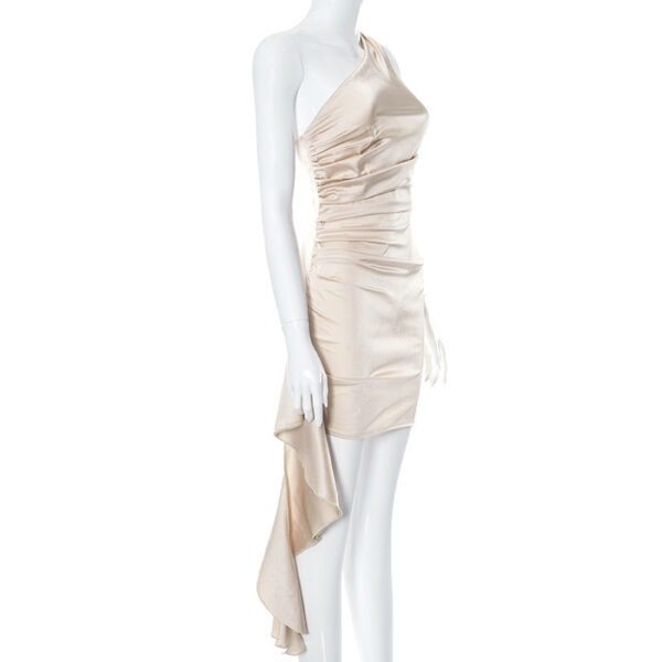 One-shoulder Sleeveless Mini Dress Sexy Slim Backless Skirt Party Wedding Dresses - Image 7