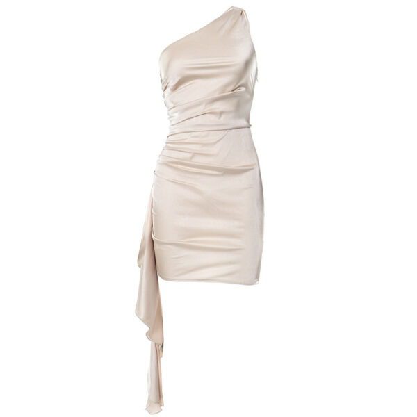 One-shoulder Sleeveless Mini Dress Sexy Slim Backless Skirt Party Wedding Dresses - Image 9