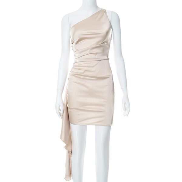 One-shoulder Sleeveless Mini Dress Sexy Slim Backless Skirt Party Wedding Dresses - Image 5