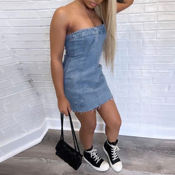 Fashion Backless Tube Denim Dress Summer Sexy Slim Short Dresses - Image 3