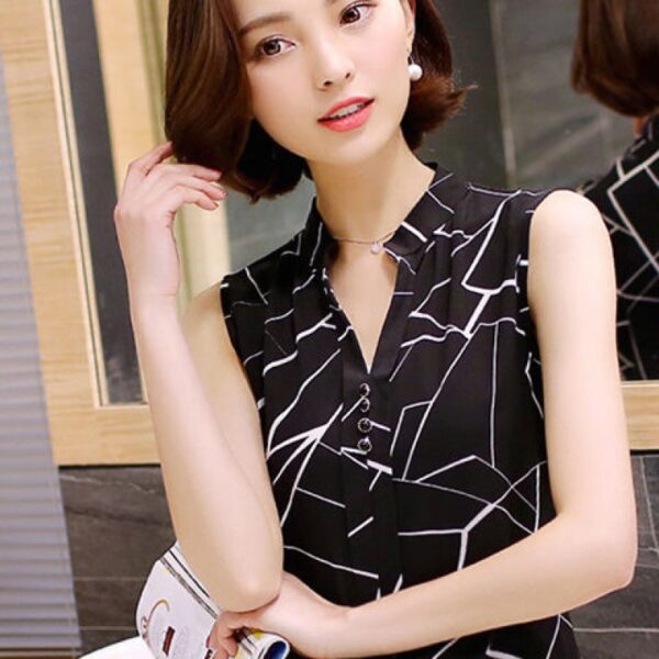 Chiffon Shirt Women's Summer Sleeveless Shirt Women's Slim Printed Shirts for womans womens