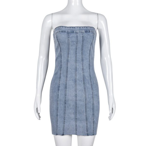 Fashion Backless Tube Denim Dress Summer Sexy Slim Short Dresses - Image 4