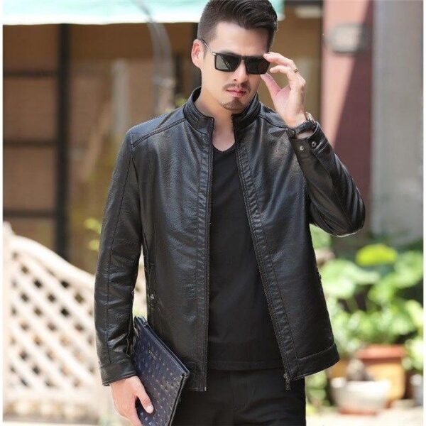 Men's Leather Jackets For Winter Jacket Men And Coats Leather Male Coat For Brand Men's Oblique Zipper Winter Down Biker Jacket - Image 3