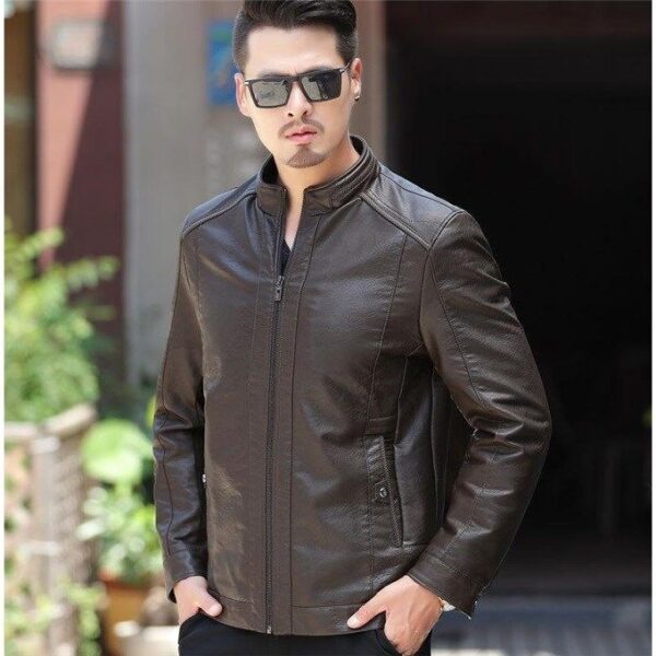 Men's Leather Jackets For Winter Jacket Men And Coats Leather Male Coat For Brand Men's Oblique Zipper Winter Down Biker Jacket - Image 5