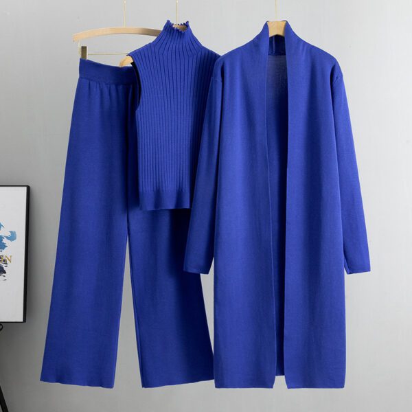 3pcs Suits Women Fashion Knitting Sleeveless Vest Sweater Long Cardigan And Wide-leg Pants Three-piece Set - Image 4