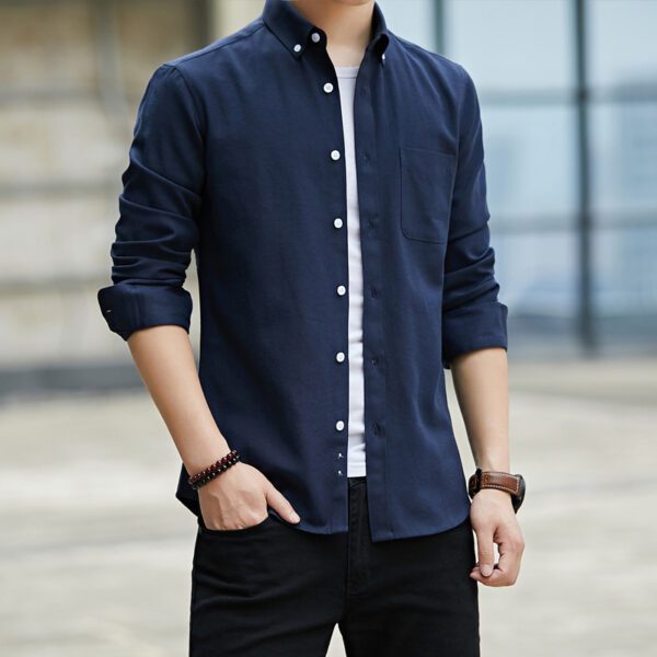 Men's Slim Lapel Long Sleeve Shirt With Pockets Solid Color Casual - Image 6