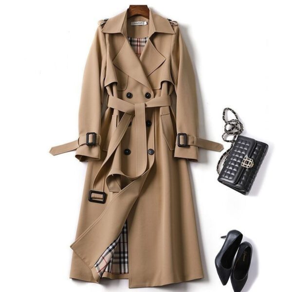 Double-breasted Mid-length Tie Trench Coat For Women - Image 4