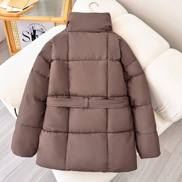 Winter Plaid Sewing Lapel Coat With Lace-up Design Fashion Loose Solid Thick Jacket Outerwear Women's Clothing - Image 4