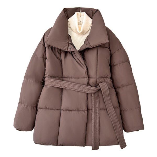 Winter Plaid Sewing Lapel Coat With Lace-up Design Fashion Loose Solid Thick Jacket Outerwear Women's Clothing - Image 7
