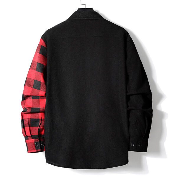 Men's Fashion Casual Color-matching Plaid Shirt Autumn And Winter Corduroy Long-sleeved Lapel Shirt Loose Top - Image 2