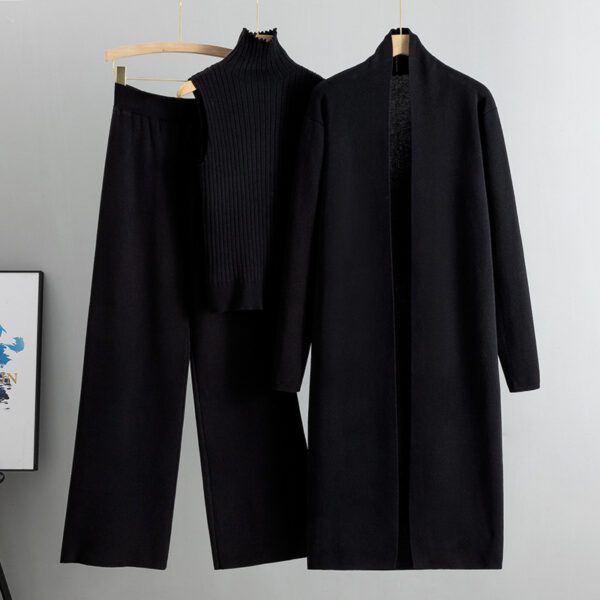 3pcs Suits Women Fashion Knitting Sleeveless Vest Sweater Long Cardigan And Wide-leg Pants Three-piece Set - Image 5